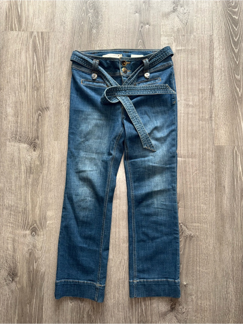 Pilcro Blue Flare cropped Jeans with Self-Tie Belt
